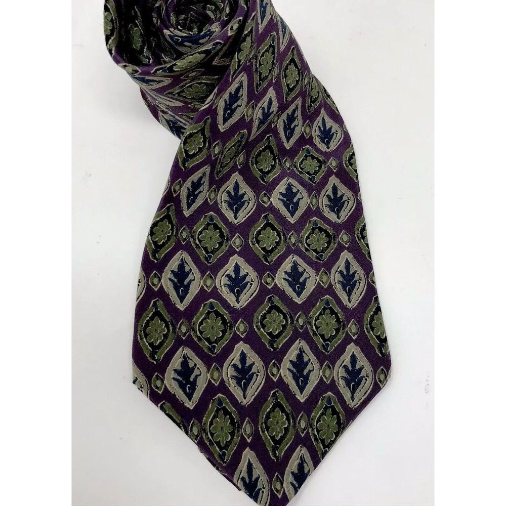 Colours by Alexander Julian Mens Silk Tie Purple Green Black Print Necktie